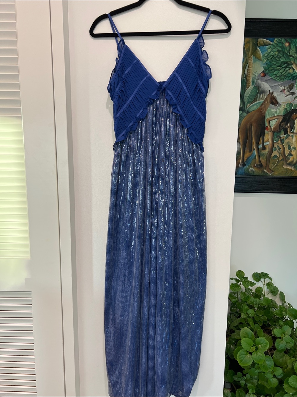 Blue Sparkle Pleated Maxi Dress